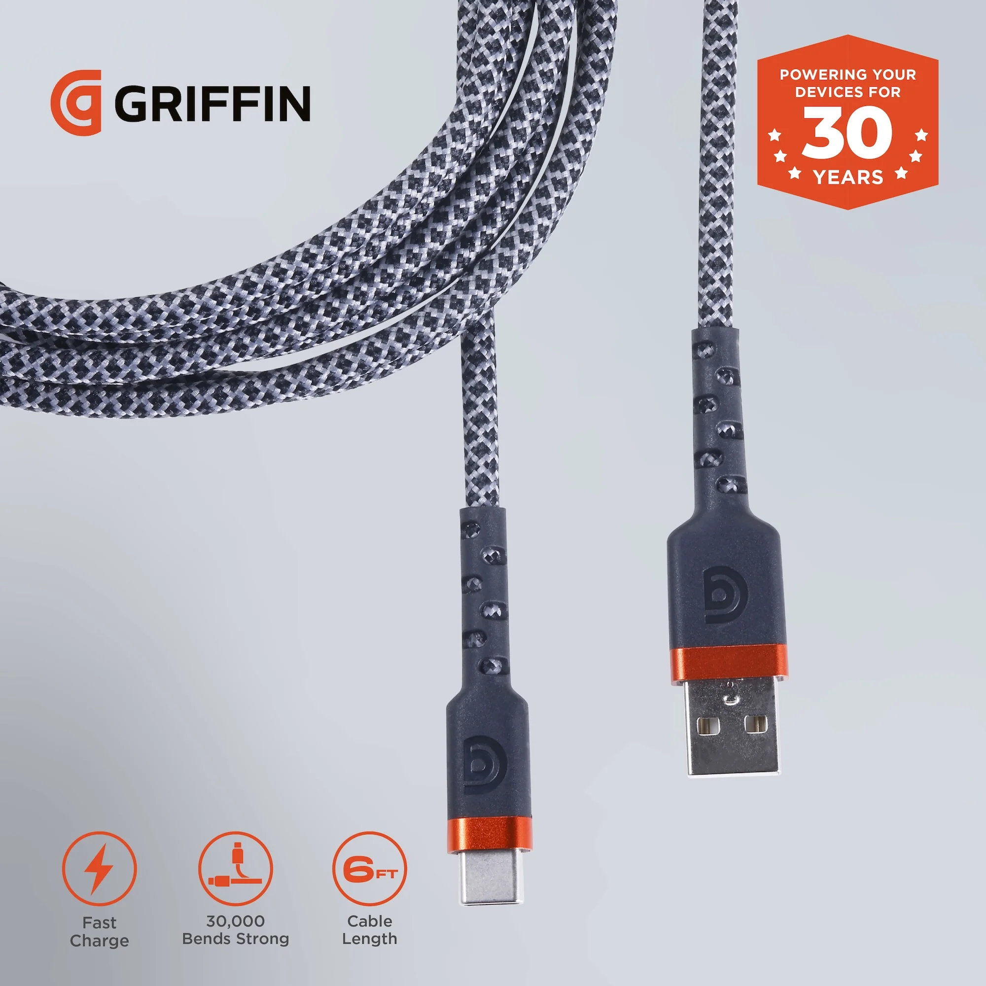 Griffin 6' Ultra Durable USB-A to USB-C Charge/Sync Cable - Image 2